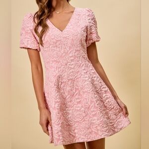 SO ME Floral Jacquard Fit And Flare Daily Mini Dress In Light Pink